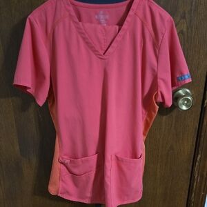 Med Couture Women's Coral Scrubs Top And Bottom